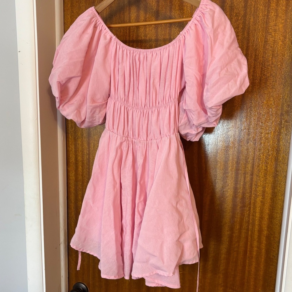 Altard State Pink Puff Sleeve Smocked Mini Dress MDR1017-AS Small Cottagecore